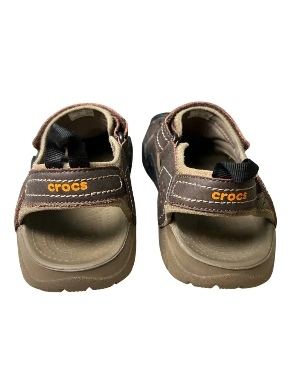 Crocs Mens Brown Tan Closed Toe Sandals Sz 10 Adjustable Straps Rugged Outdoor
